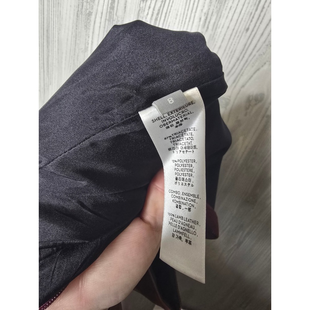 REED KRAKOFF Asymmetrical Leather Panel Silk Lined Dress Burgundy Size 8 - Picture 4 of 8